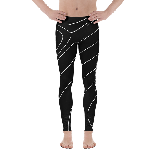 Black leggings with white stripes and a brand logo 'Funwearcode' worn by a person on a white background