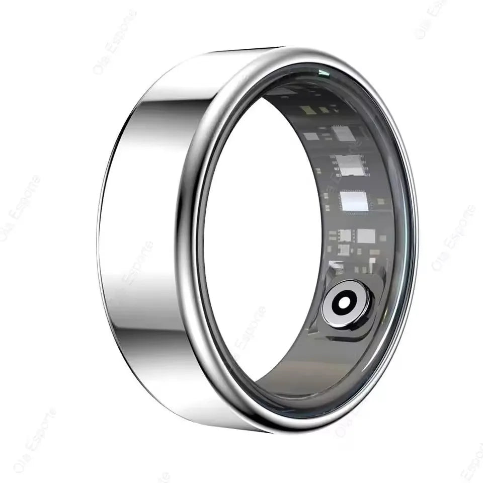 Smart ring with electronic components on a white background