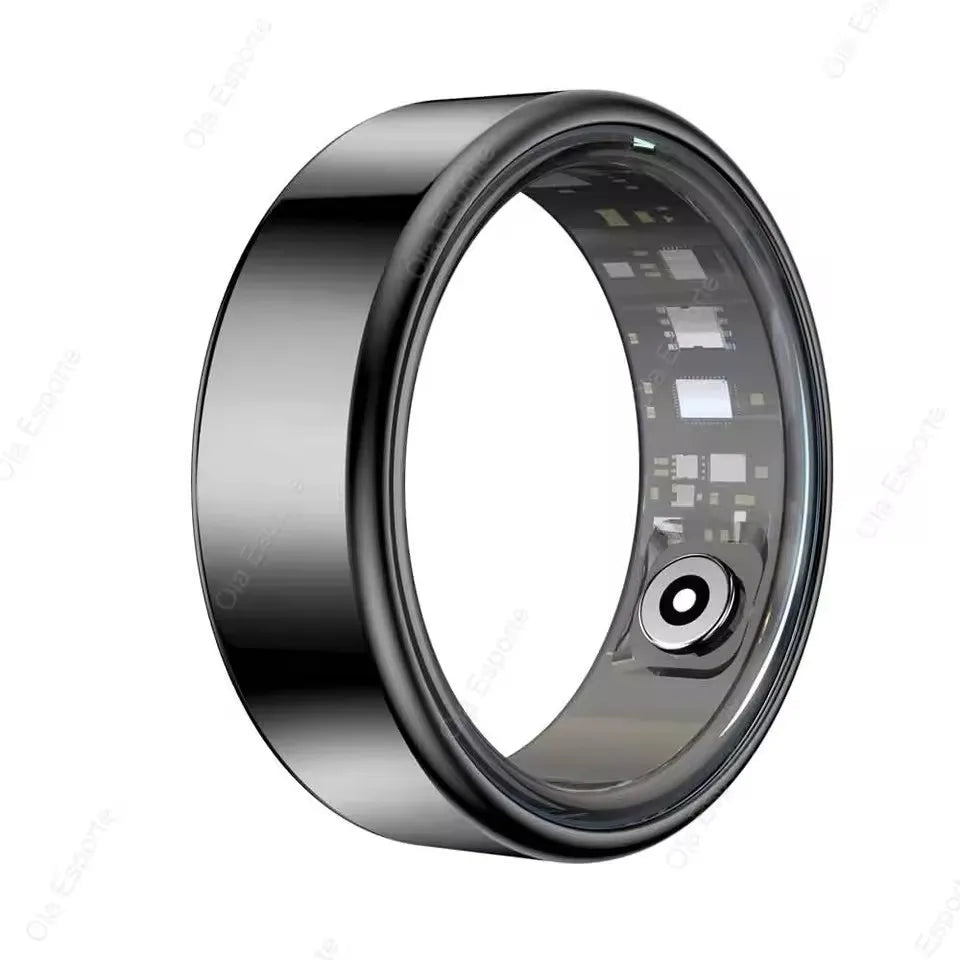 Smart ring with electronic components on a white background
