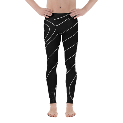 Black leggings with white stripes and a brand logo 'Funwearcode' worn by a person on a white background