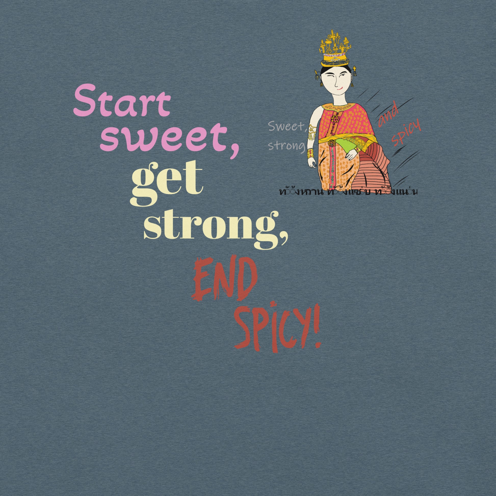 Motivational quote with a Thai lady character design on a blue background