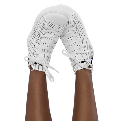 White black stripe high-top sneakers with text label 'Funwearcode' on a white background